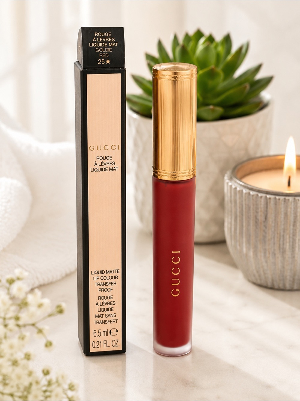Gucci Rouge À Lèvres Liquide Mat Transfer-Proof Lip Color – Goldie Red 25★